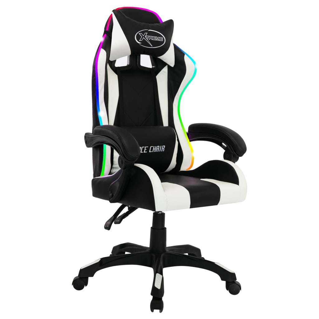Καρέκλα Racing με Φωτισμό RGB LED Ασπρόμαυρη Συνθετικό Δέρμα - PAKOBAZAAR
