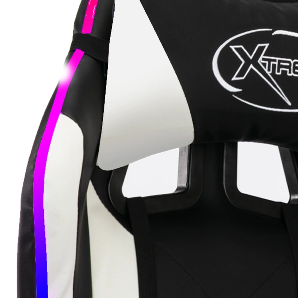 Καρέκλα Racing με Φωτισμό RGB LED Ασπρόμαυρη Συνθετικό Δέρμα - PAKOBAZAAR
