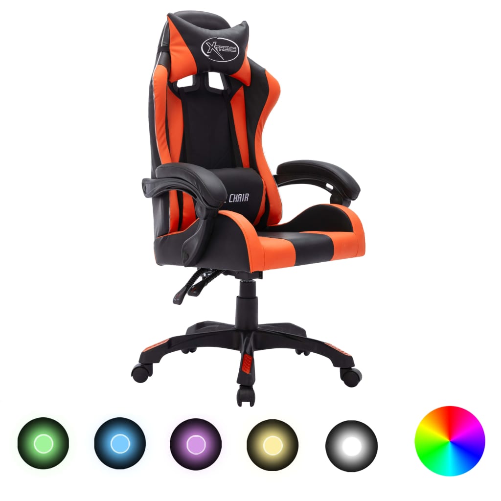 Καρέκλα Racing με Φωτισμό RGB LED Πορτοκαλί/Μαύρο Δερματίνη - PAKOBAZAAR