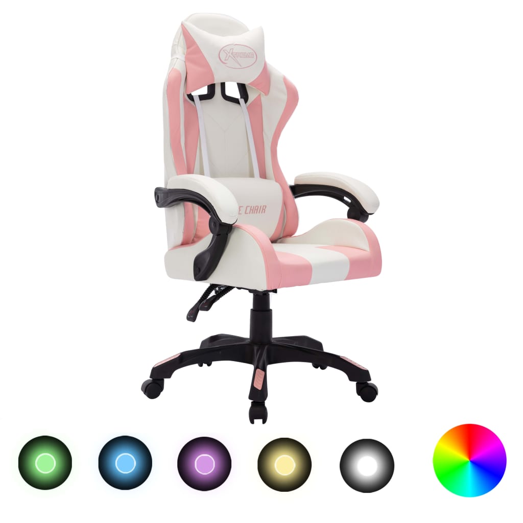 Καρέκλα Racing με Φωτισμό RGB LED Ροζ/Μαύρο Συνθετικό Δέρμα - PAKOBAZAAR