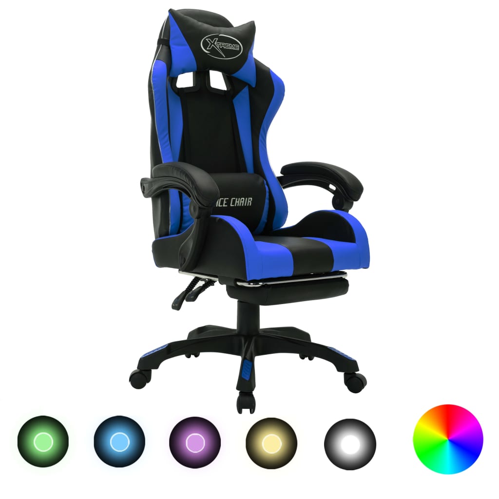Καρέκλα Racing με Φωτισμό RGB LED Μπλε/Μαύρο Συνθετικό Δέρμα - PAKOBAZAAR