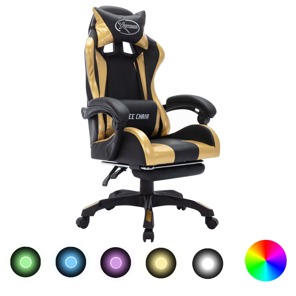 Καρέκλα Racing με Φωτισμό RGB LED Χρυσό/Μαύρο Συνθετικό Δέρμα - PAKOBAZAAR