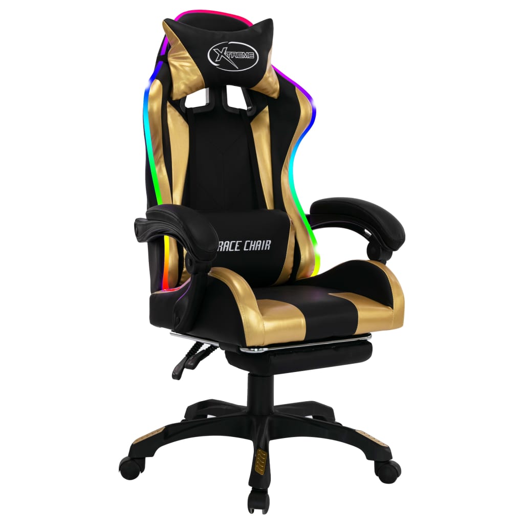 Καρέκλα Racing με Φωτισμό RGB LED Χρυσό/Μαύρο Συνθετικό Δέρμα - PAKOBAZAAR