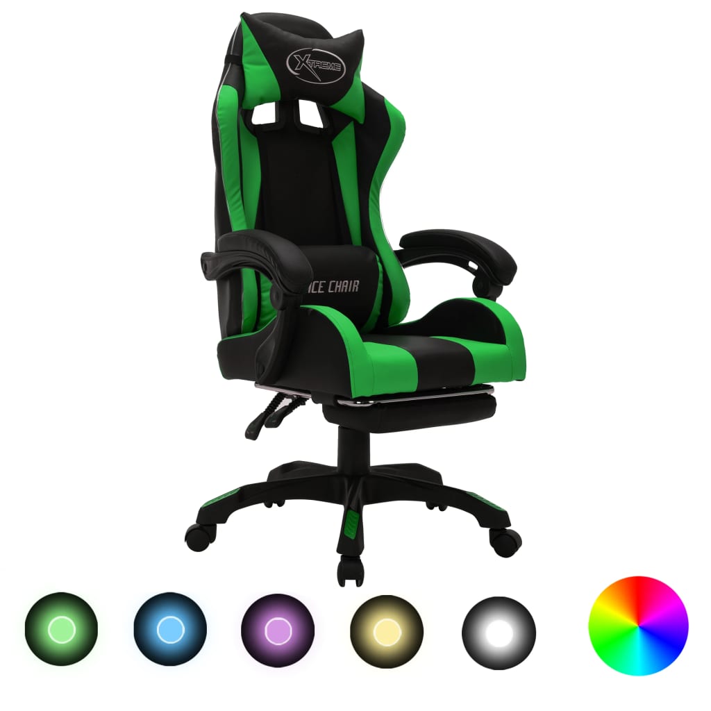 Καρέκλα Racing με Φωτισμό RGB LED Πράσινο/Μαύρο Συνθετικό Δέρμα - Pakobazaar