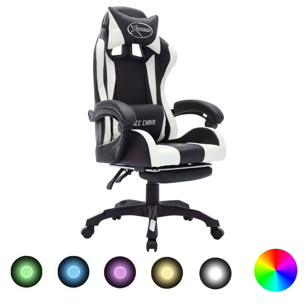 Καρέκλα Racing με Φωτισμό RGB LED Ασπρόμαυρη Συνθετικό Δέρμα - Pakobazaar