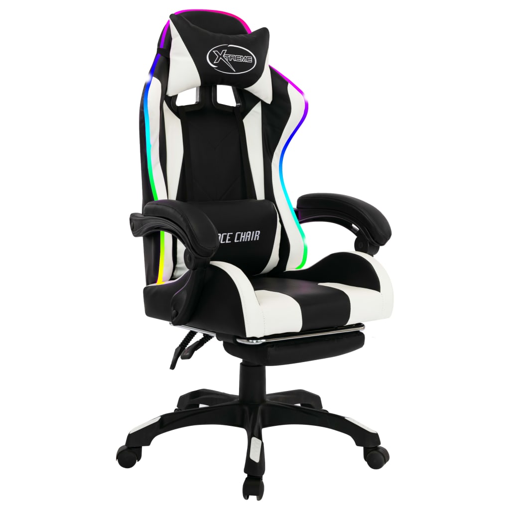 Καρέκλα Racing με Φωτισμό RGB LED Ασπρόμαυρη Συνθετικό Δέρμα - Pakobazaar