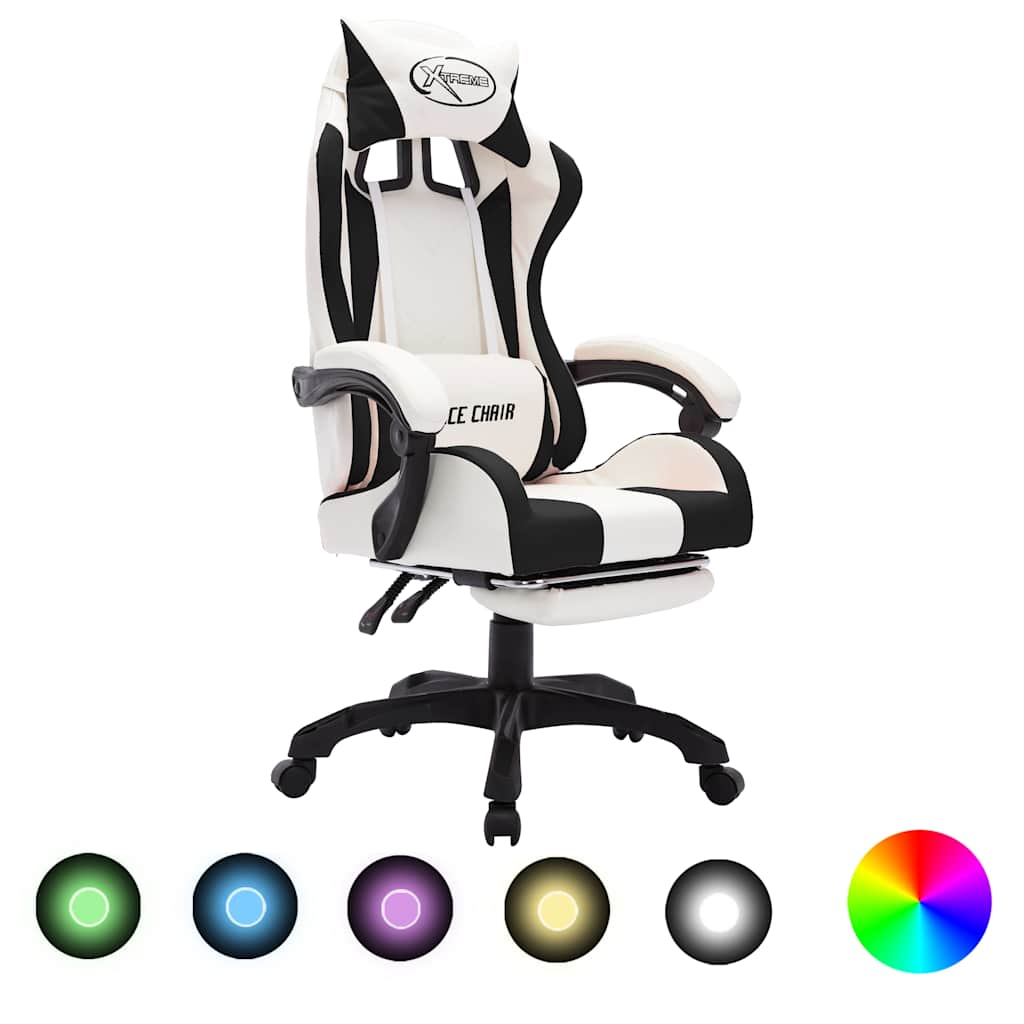 Καρέκλα Racing με Φωτισμό RGB LED Ασπρόμαυρη Συνθετικό Δέρμα
