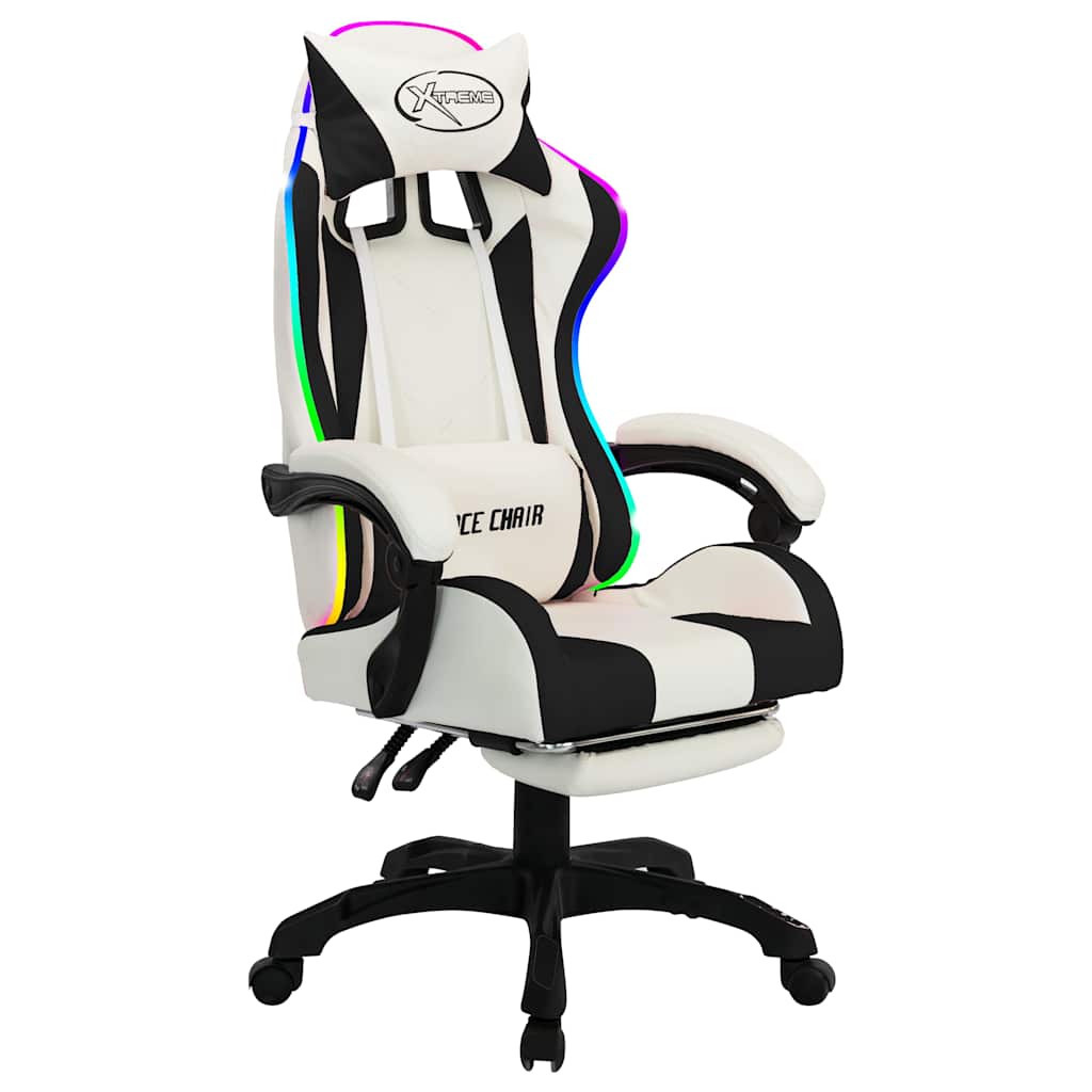 Καρέκλα Racing με Φωτισμό RGB LED Ασπρόμαυρη Συνθετικό Δέρμα