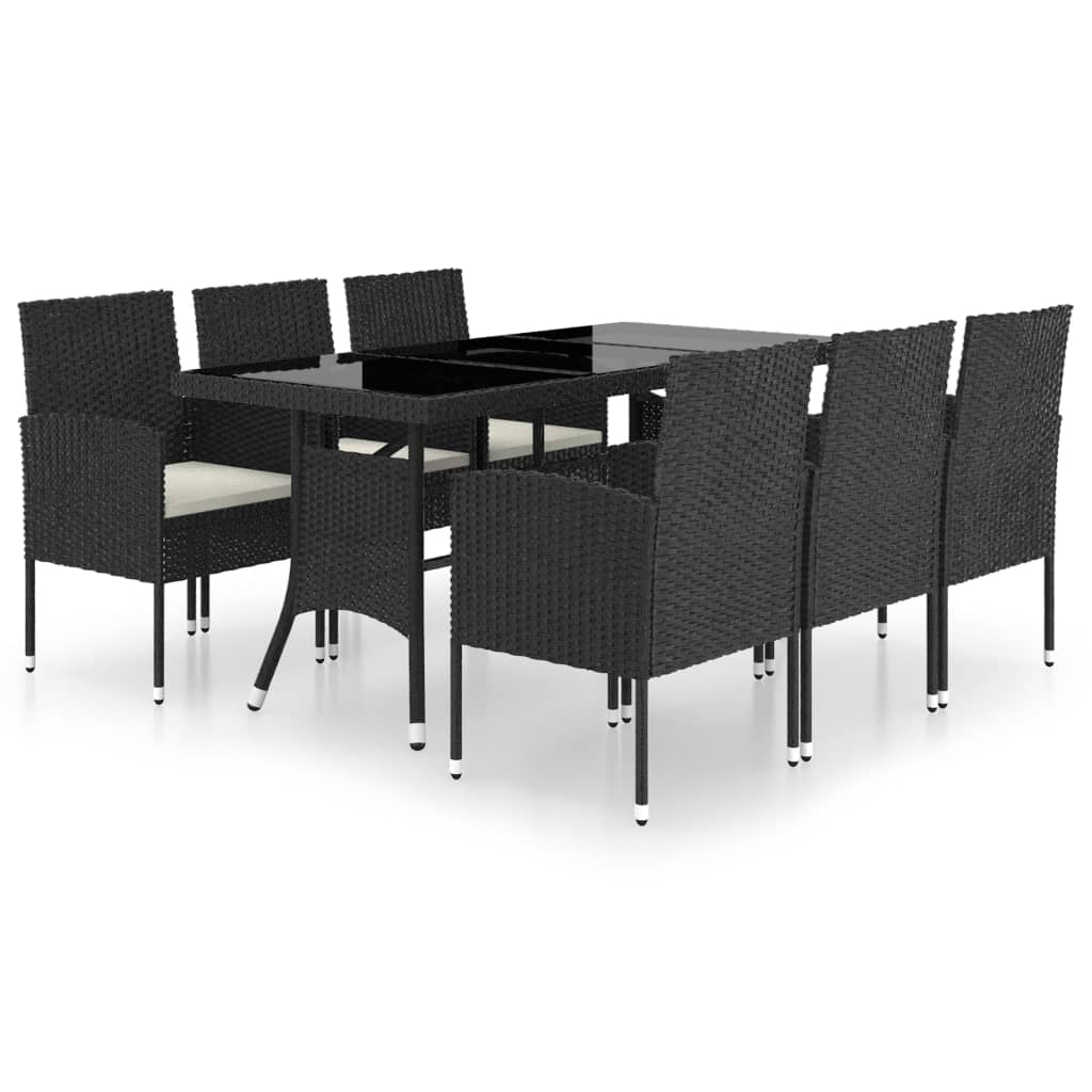 Σετ Τραπεζαρίας Κήπου 7 Τεμαχίων Μαύρο από Συνθετικό Ρατάν - PAKOBAZAAR