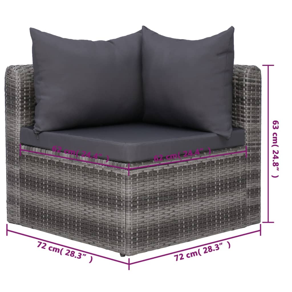 Σαλόνι Κήπου 8 Τεμαχίων Γκρι από Συνθετικό Ρατάν με Μαξιλάρια - Pakobazaar