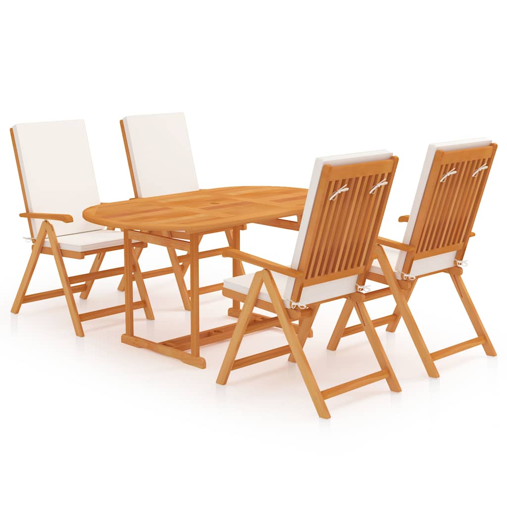 Σετ Τραπεζαρίας Κήπου 5 τεμ. από Μασίφ Ξύλο Teak με Μαξιλάρια
