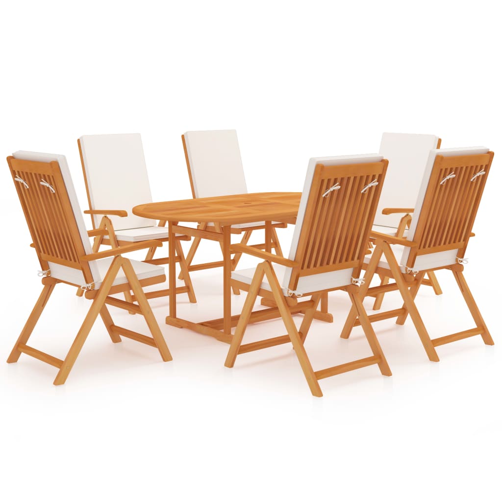 Σετ Τραπεζαρίας Κήπου 7 Τεμ. από Μασίφ Ξύλο Teak με Μαξιλάρια - Pakobazaar