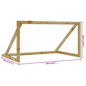 Τέρμα Ποδοσφαίρου με Δίχτυ 160x80x100 εκ. Εμποτισμ. Ξύλο Πεύκου