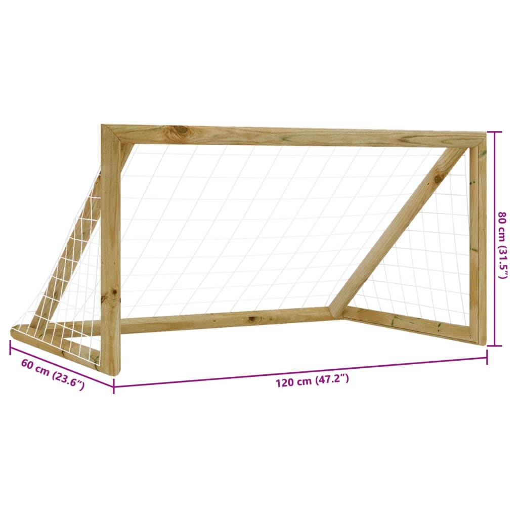 Τέρμα Ποδοσφαίρου με Δίχτυ 120x60x80 εκ. Εμποτισμ. Ξύλο Πεύκου - Pakobazaar