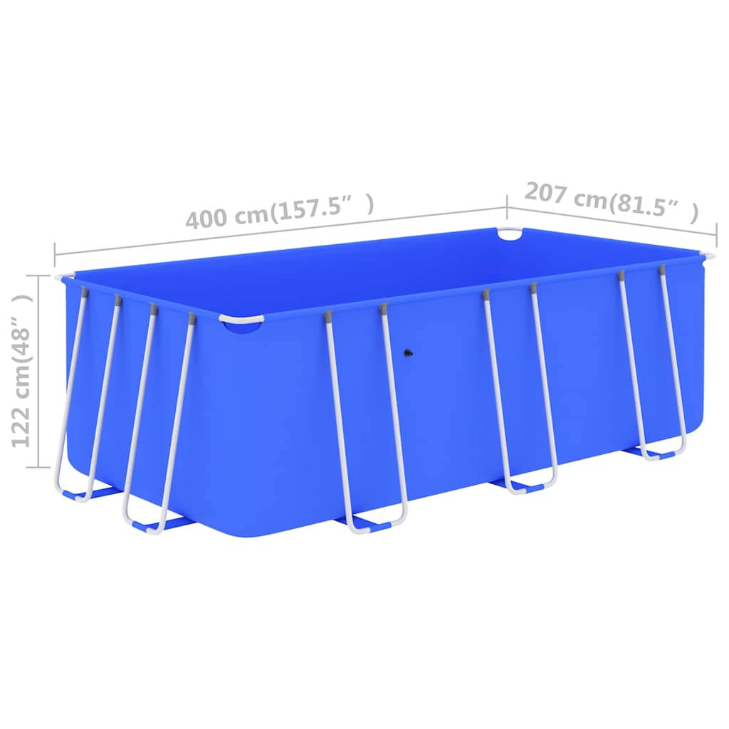 Πισίνα Μπλε 400 x 207 x 122 εκ. με Ατσάλινο Σκελετό - Pakobazaar