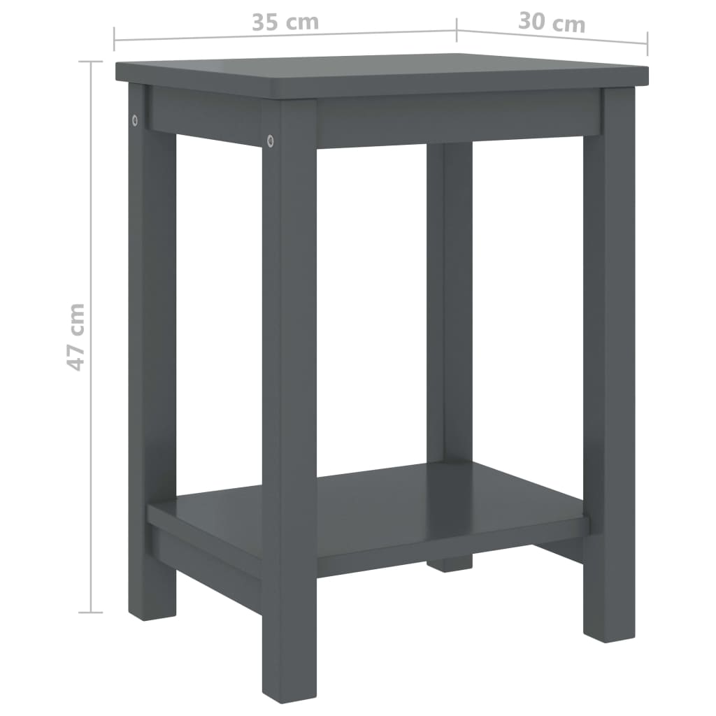 Κομοδίνα 2 τεμ. Σκούρο Γκρι 35 x 30 x 47 εκ. Μασίφ Ξύλο Πεύκου