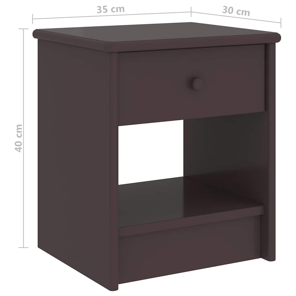Κομοδίνο Σκούρο Καφέ 35 x 30 x 40 εκ. Μασίφ Ξύλο Πεύκου