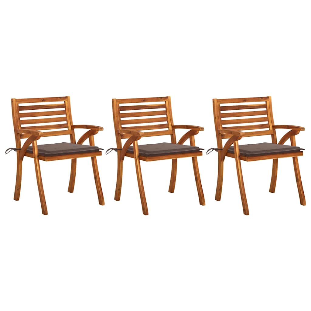 Καρέκλες Τραπεζαρίας Κήπου 3 τεμ Μασίφ Ξύλο Ακακίας & Μαξιλάρια - PAKOBAZAAR