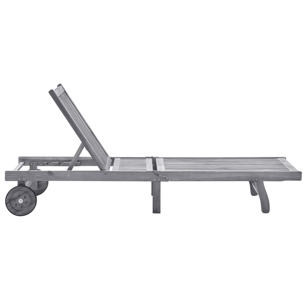 Ξαπλώστρα Κήπου Γκρι από Μασίφ Ξύλο Ακακίας με Μαξιλάρι - PAKOBAZAAR