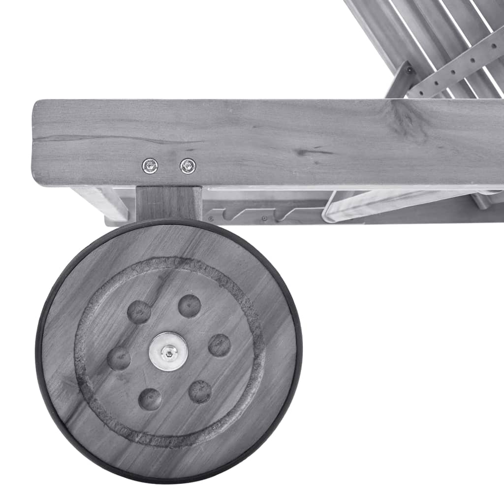 Ξαπλώστρα Κήπου Γκρι από Μασίφ Ξύλο Ακακίας με Μαξιλάρι - PAKOBAZAAR