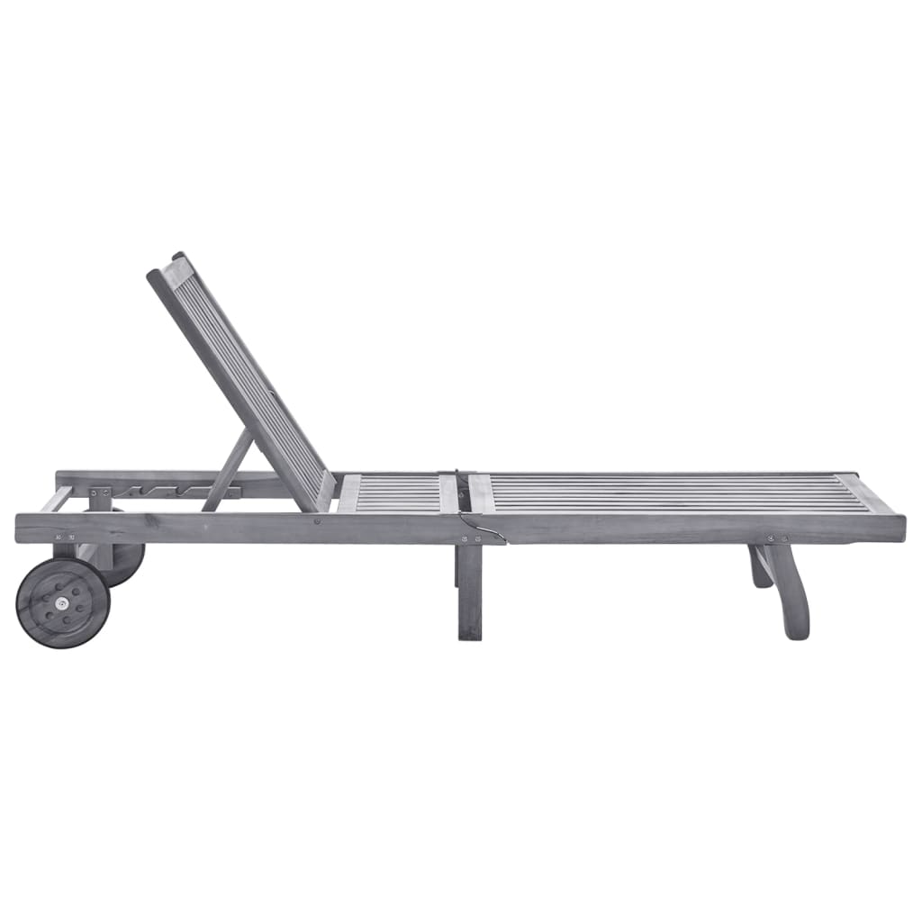 Ξαπλώστρα Κήπου Γκρι από Μασίφ Ξύλο Ακακίας με Μαξιλάρι - PAKOBAZAAR