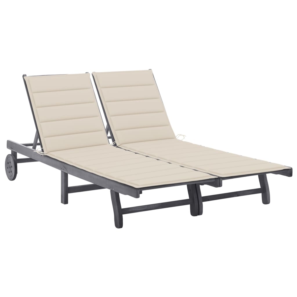 Ξαπλώστρα Κήπου 2 Ατόμων Γκρι από Μασίφ Ξύλο Ακακίας & Μαξιλάρι - PAKOBAZAAR