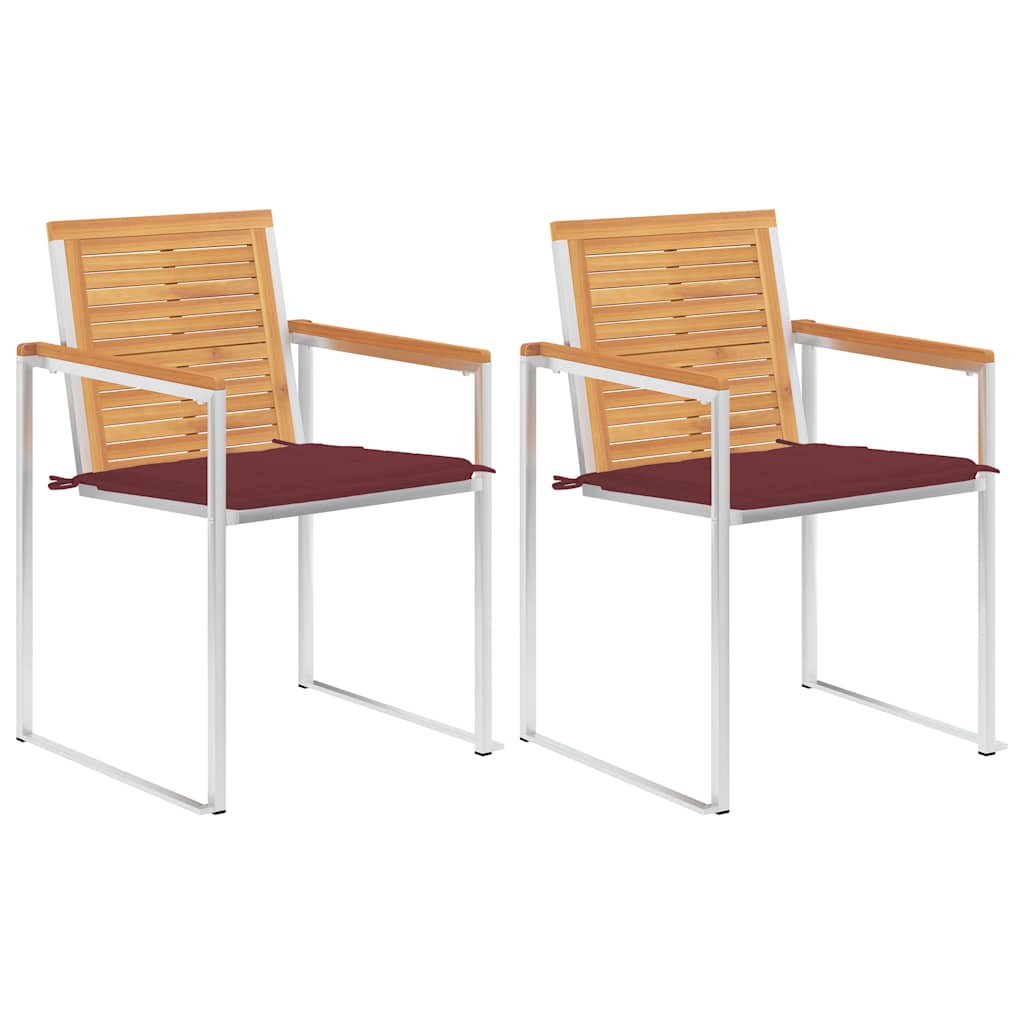 Καρέκλες Κήπου 2 τεμ. από Μασίφ Ξύλο Teak/Ατσάλι με Μαξιλάρια - PAKOBAZAAR