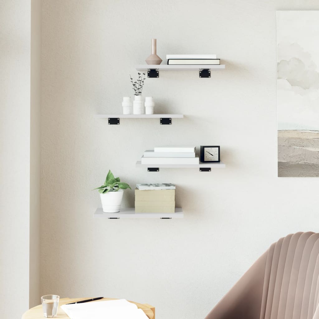 Ράφια Βιβλιοθήκης 4 τεμ. Γυαλ. Λευκό 40x20x1,5 εκ. Επεξ.Ξύλο - Pakobazaar