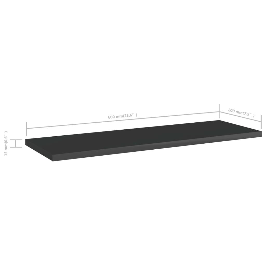 Ράφια Βιβλιοθήκης 8 τεμ. Γυαλ. Μαύρο 60x20x1,5 εκ. Μοριοσανίδα
