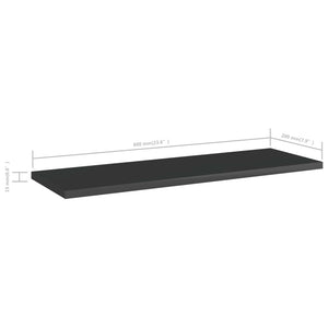 Ράφια Βιβλιοθήκης 8 τεμ. Γυαλ. Μαύρο 60x20x1,5 εκ. Μοριοσανίδα