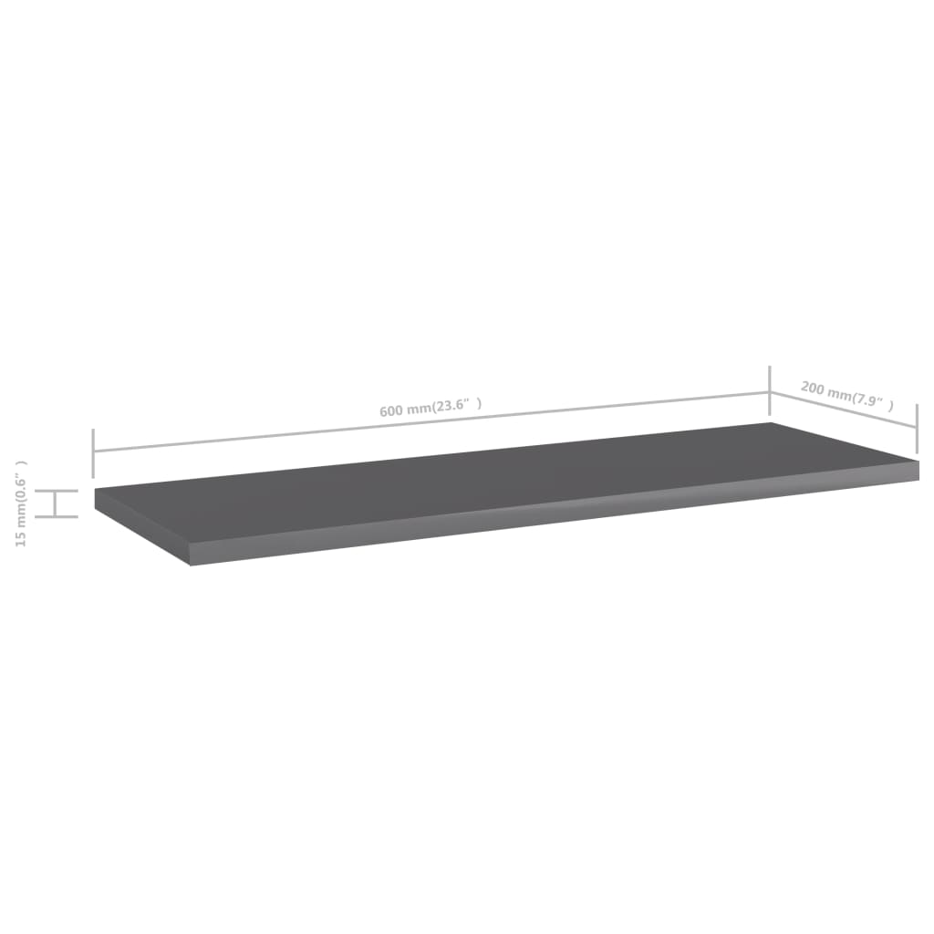 Ράφια Βιβλιοθήκης 8 τεμ. Γυαλ. Γκρι 60x20x1,5 εκ. Μοριοσανίδα