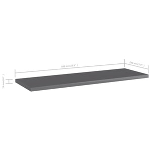 Ράφια Βιβλιοθήκης 8 τεμ. Γυαλ. Γκρι 60x20x1,5 εκ. Μοριοσανίδα