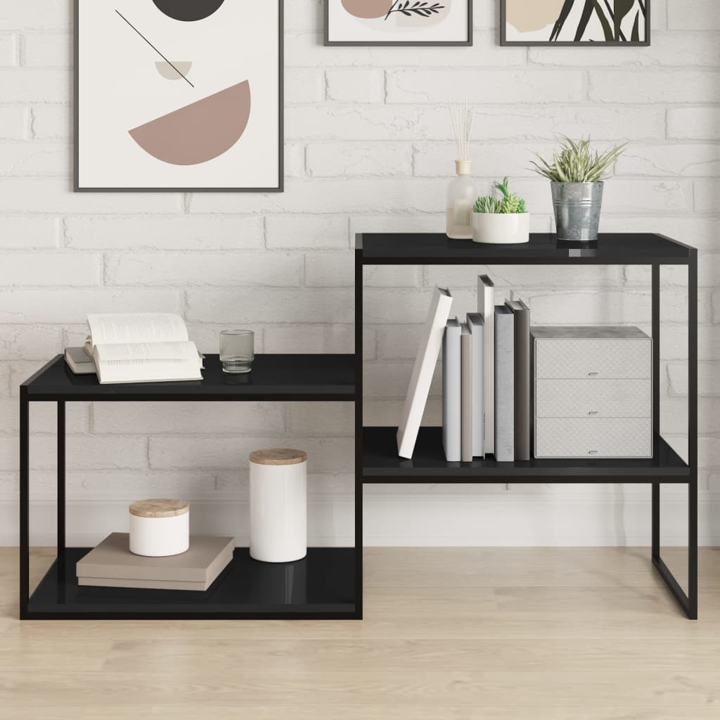 Ράφια Βιβλιοθήκης 4 τεμ. Γυαλ. Μαύρο 60x40x1,5 εκ. Μοριοσανίδα - Pakobazaar