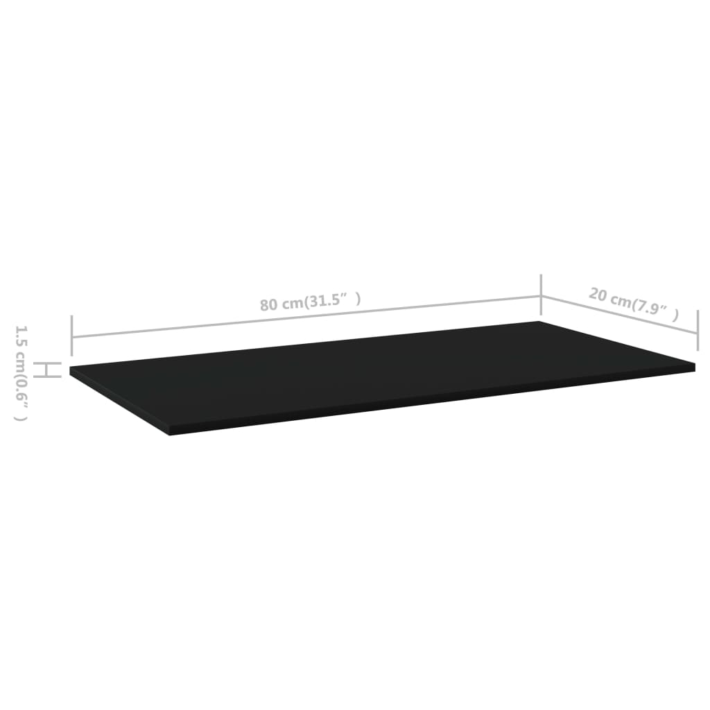 Ράφια Βιβλιοθήκης 4 τεμ. Μαύρα 80x20x1,5 εκ. από Μοριοσανίδα - Pakobazaar