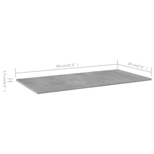 Ράφια Βιβλιοθήκης 8 τεμ. Γκρι Σκυροδ. 80x20x1,5 εκ. Μοριοσανίδα