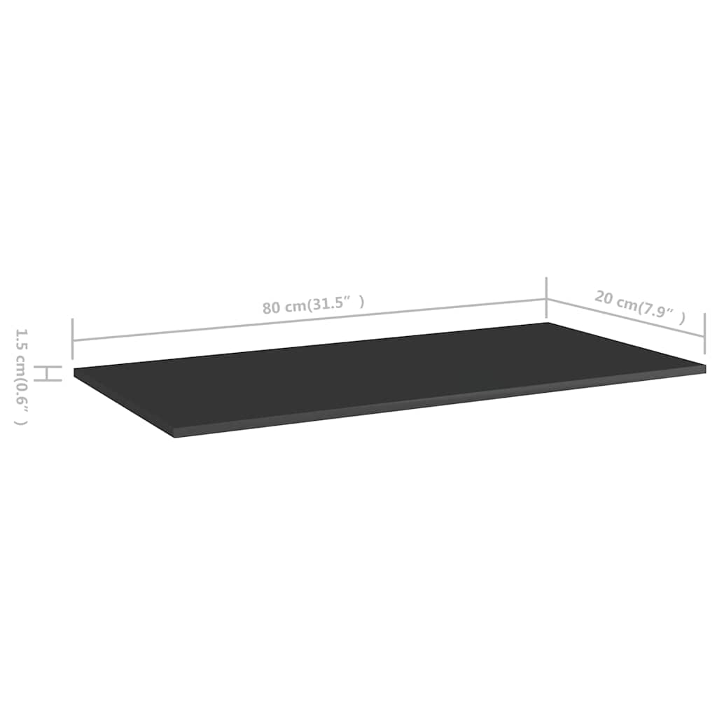 Ράφια Βιβλιοθήκης 8 τεμ. Γυαλ. Μαύρο 80x20x1,5 εκ. Μοριοσανίδα