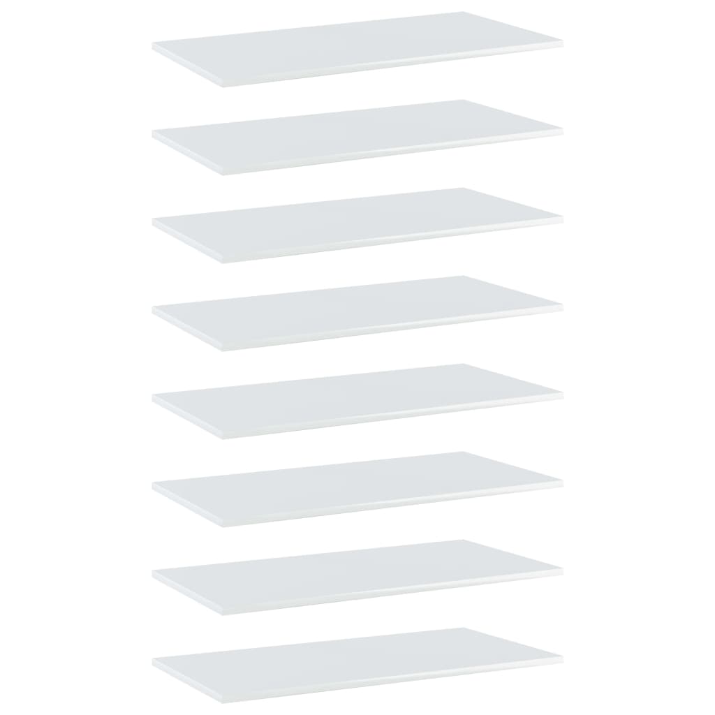 Ράφια Βιβλιοθήκης 8 τεμ. Γυαλ. Λευκό 80x40x1,5 εκ. Μοριοσανίδα