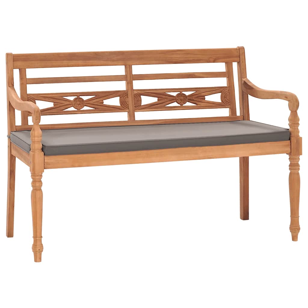 Παγκάκι Batavia 120 εκ. Μασίφ Ξύλο Teak & Σκούρο Γκρι Μαξιλάρι