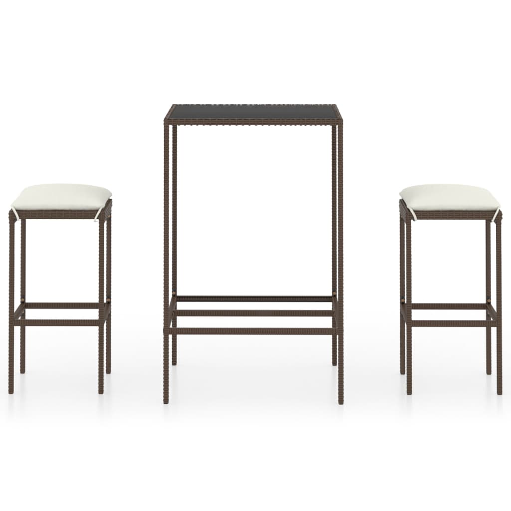 Σετ Επίπλων Μπαρ Κήπου 3 τεμ. Καφέ Συνθετικό Ρατάν με Μαξιλάρια - PAKOBAZAAR