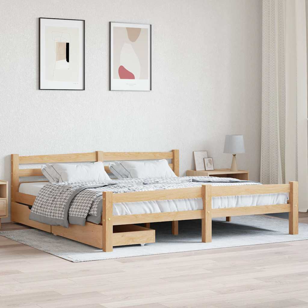 Πλαίσιο Κρεβατιού με 2 Συρτάρια 180 x 200 εκ. Μασίφ Ξύλο Πεύκου - Pakobazaar