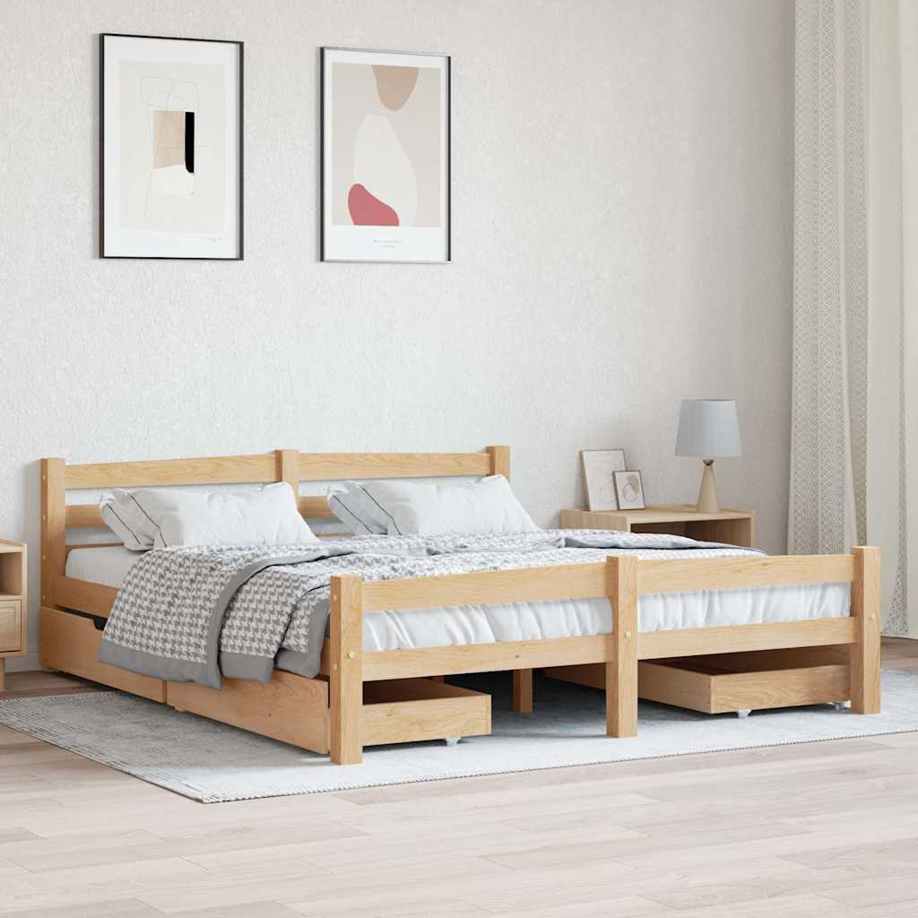 Πλαίσιο Κρεβατιού με 4 Συρτάρια 160 x 200 εκ. Μασίφ Ξύλο Πεύκου