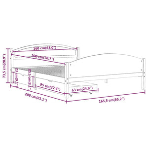 Πλαίσιο Κρεβατιού με 2 Συρτάρια Λευκό 160 x 200 εκ. Ξύλο Πεύκου