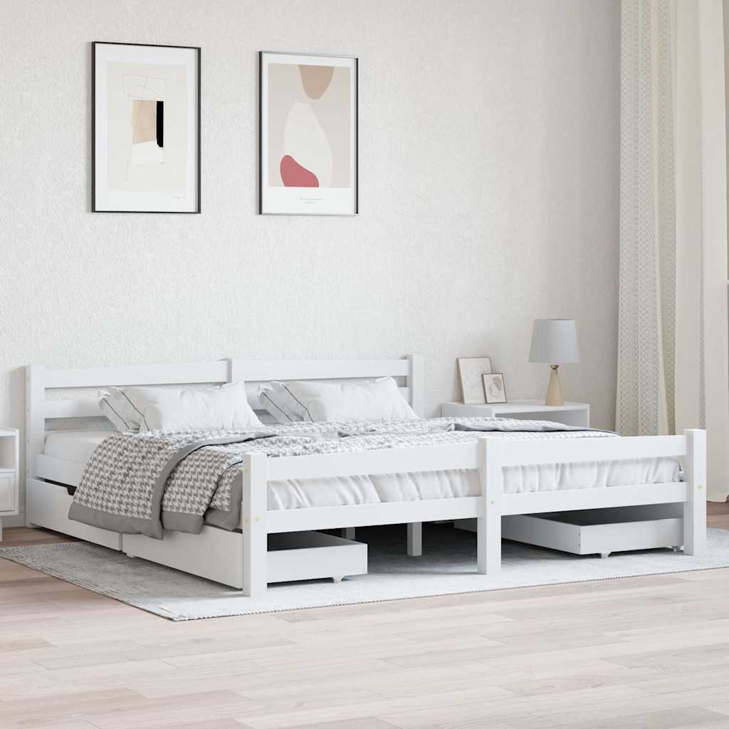Πλαίσιο Κρεβατιού με 4 Συρτάρια Λευκό 180 x 200 εκ. Ξύλο Πεύκου