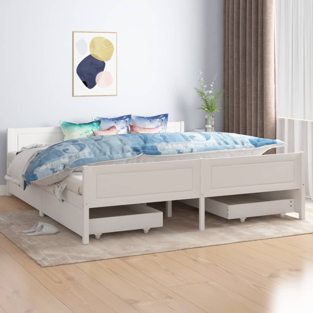Πλαίσιο Κρεβατιού με 4 Συρτάρια Λευκό 180x200 εκ. Ξύλο Πεύκου