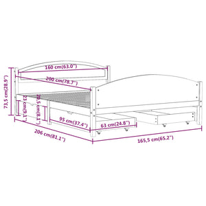 Πλαίσιο Κρεβατιού με 4 Συρτάρια Μελί 160 x 200 εκ. Μασίφ Πεύκο - Pakobazaar