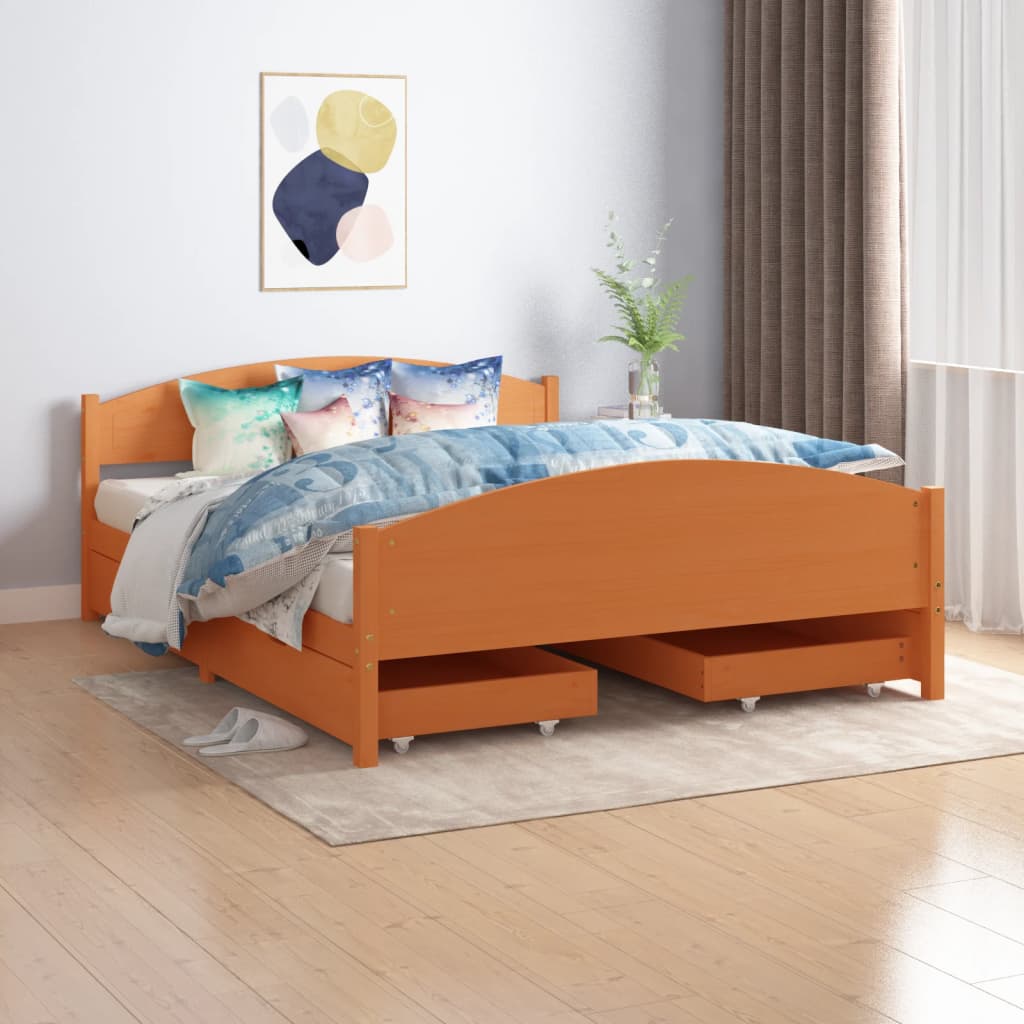 Πλαίσιο Κρεβατιού με 4 Συρτάρια Μελί 160 x 200 εκ. Μασίφ Πεύκο - Pakobazaar