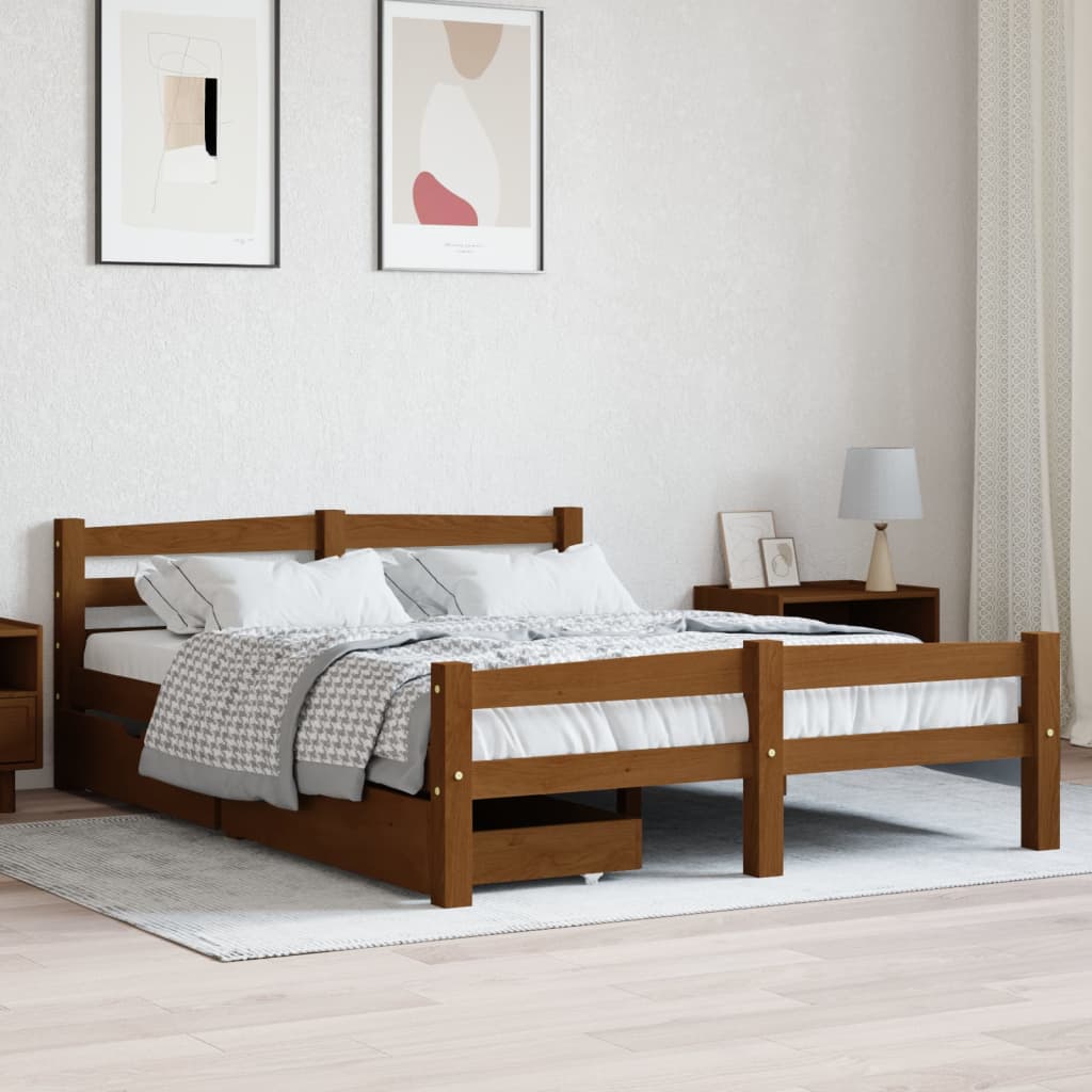 Πλαίσιο Κρεβατιού με 2 Συρτάρια Μελί 140 x 200 εκ. Ξύλο Πεύκου