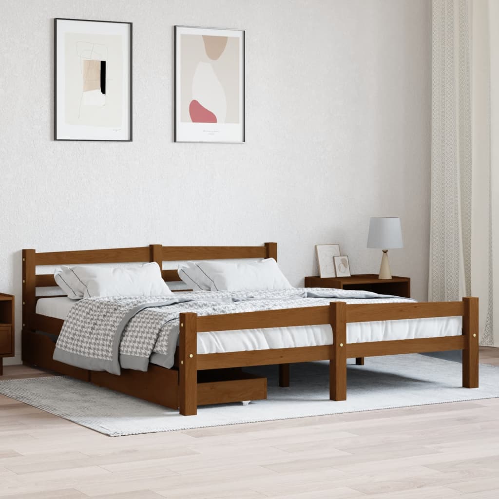 Πλαίσιο Κρεβατιού με 2 Συρτάρια Μελί 160 x 200 εκ. Ξύλο Πεύκου