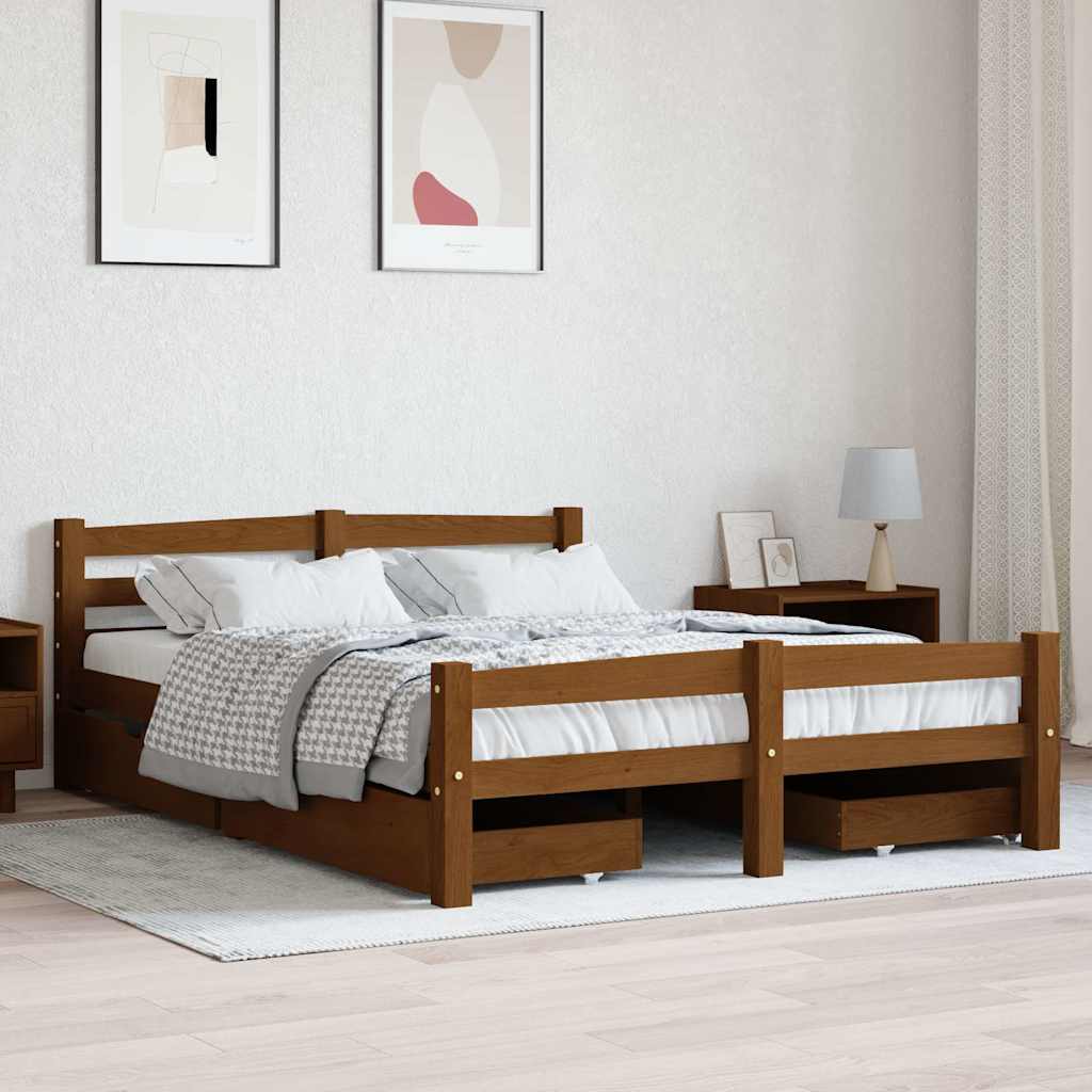 Πλαίσιο Κρεβατιού με 4 Συρτάρια Μελί 140 x 200 εκ. Ξύλο Πεύκου