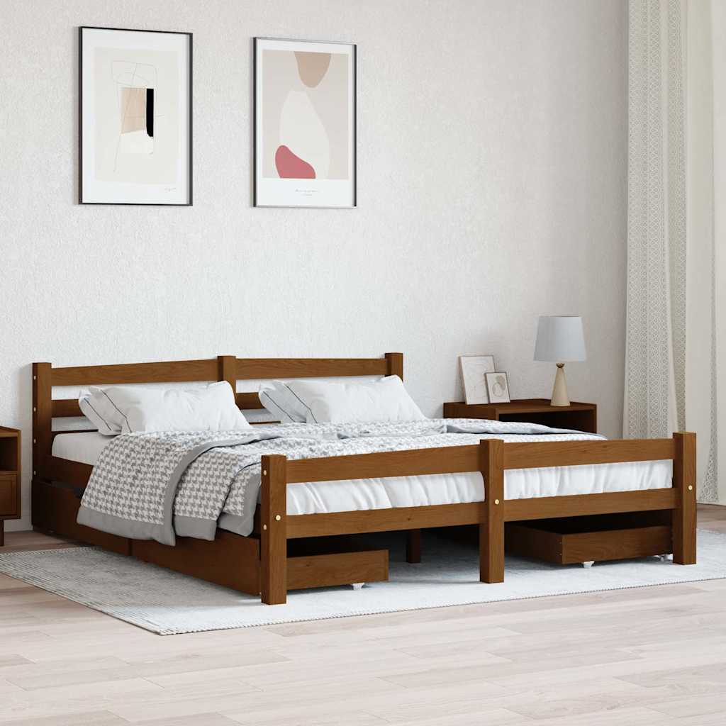 Πλαίσιο Κρεβατιού με 4 Συρτάρια Μελί 160 x 200 εκ. Ξύλο Πεύκου - Pakobazaar